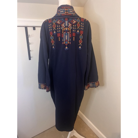 Johnny Was Cleo Blue Navy Embroidered Heavy Coat Sister Jacket Open Large - Picture 6 of 13